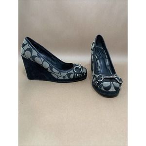 Women’s Coach Shoes 'Issy' Black Signature Wedge Platform Horsebit SIZE 5.5 M